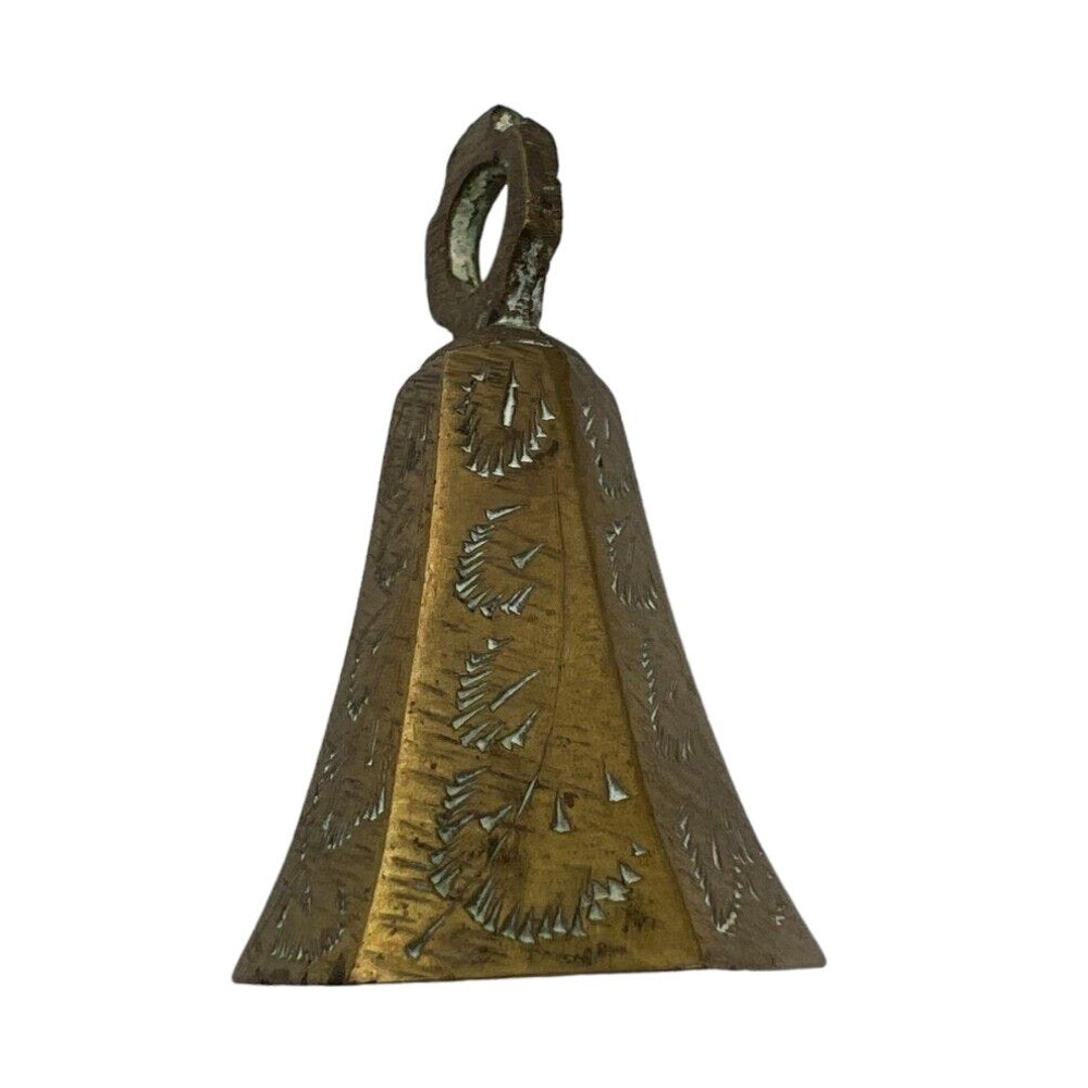 Vintage Gold-Tone Brass Home Decorative Christmas Etched Ornate 6-Panel Bell